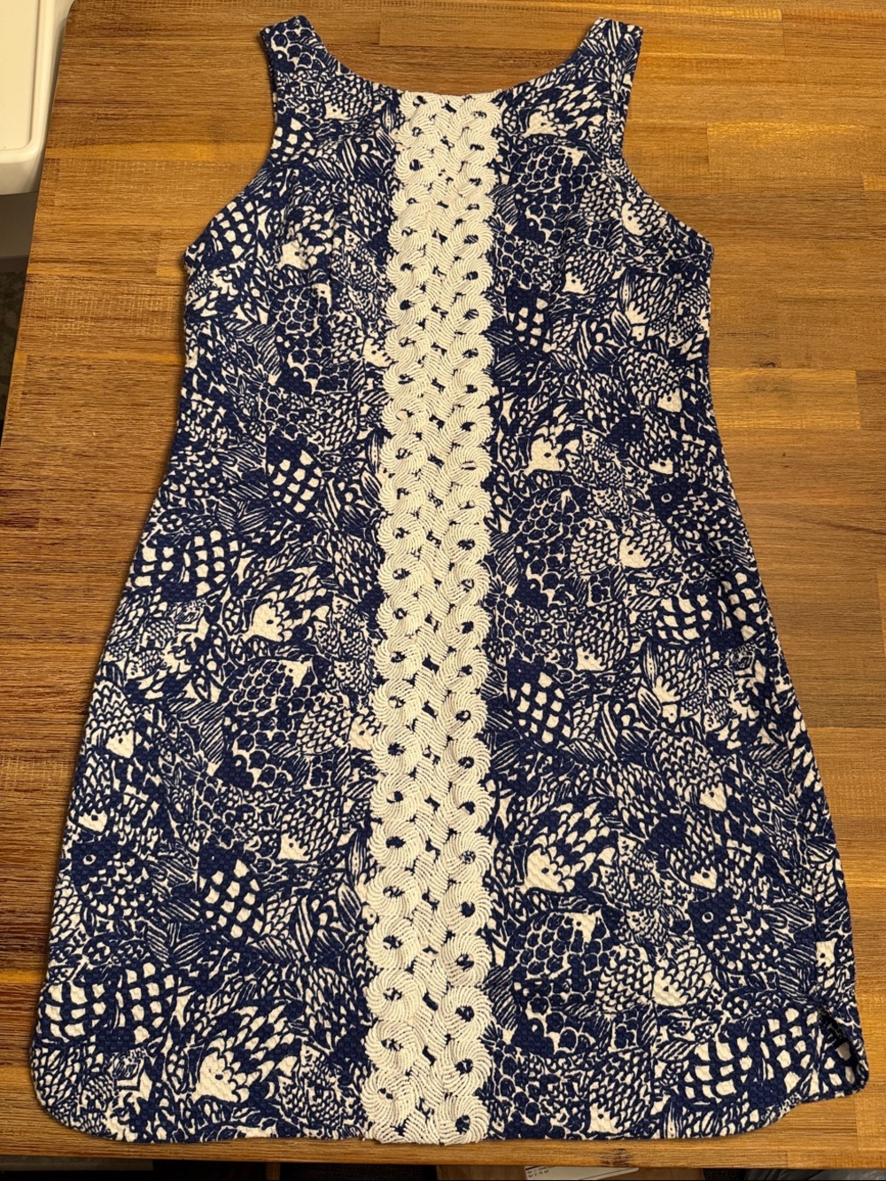 Lilly Pulitzer Navy and White Sleeveless Shift Dress with Crochet Panel